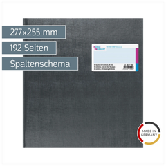 Vielzweckbuch mit Kopfleiste | 277×255 mm, 192 Seiten, 32 Spalten, Kunststoff, grau