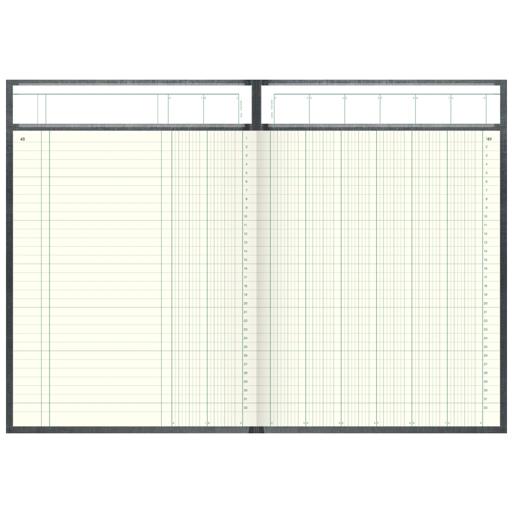 Spaltenbuch mit Kopfleiste | 210×255 mm, 288 Seiten, mit Seitenzahlen, 8 Spalten, Kunststoff, grau