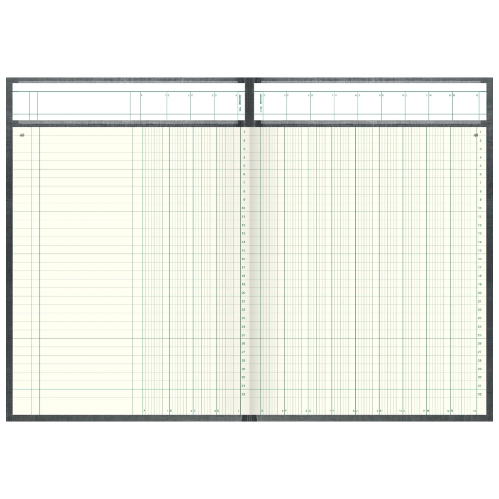 Spaltenbuch mit Kopfleiste | A4, 288 Seiten, mit Seitenzahlen, 13 Spalten, Kunststoff, grau