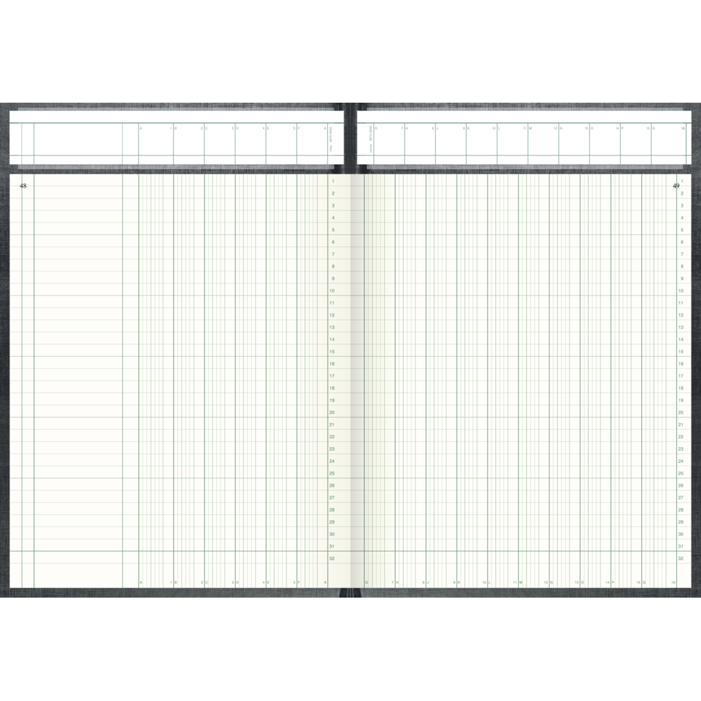 Spaltenbuch mit Kopfleiste, A4, 144 Blatt / 288 Seiten, Spaltenschema, Deckenband, 80 g/m², grau