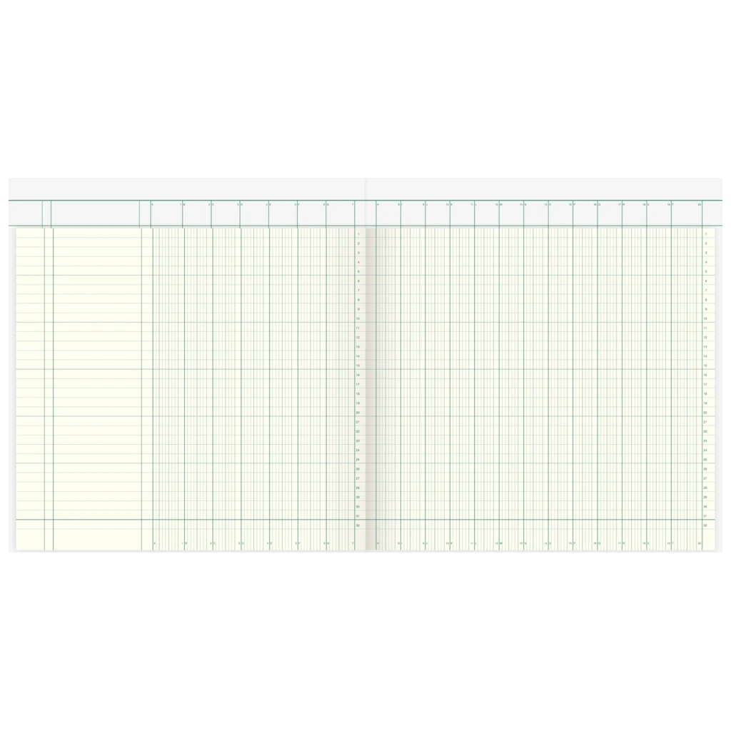 Spaltenbuch mit Kopfleiste | 277×255 mm, 80 Seiten, 20 Spalten, Karton, magenta/hellblau