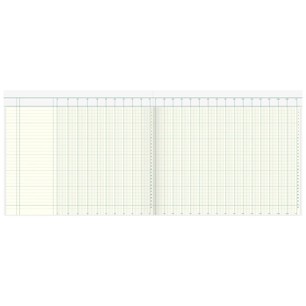 Spaltenbuch mit Kopfleiste | 348×255 mm, 80 Seiten, 26 Spalten, Karton, magenta/hellblau