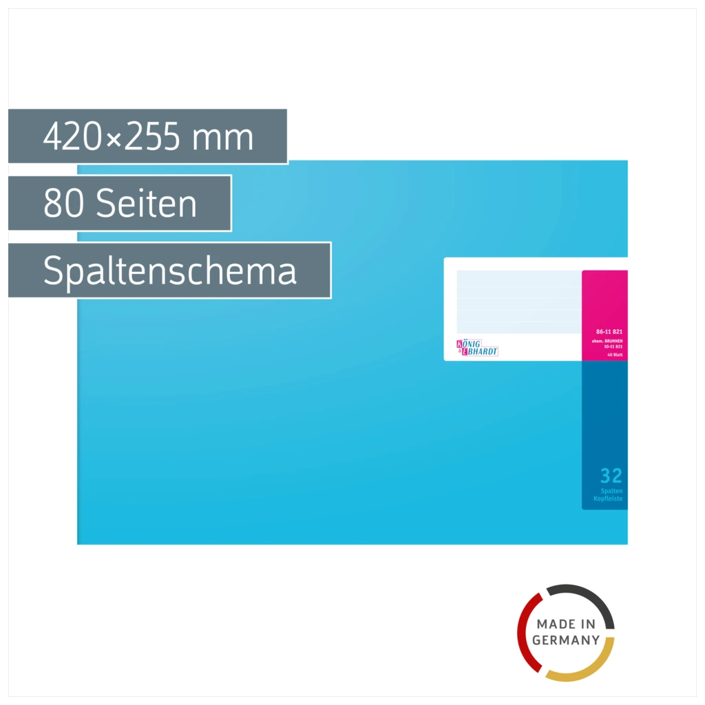 Spaltenbuch mit Kopfleiste | 420×255 mm, 80 Seiten, Spaltenschema, Karton, magenta/hellblau