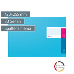 Spaltenbuch mit Kopfleiste | 420×255 mm, 80 Seiten, Spaltenschema, Karton, magenta/hellblau
