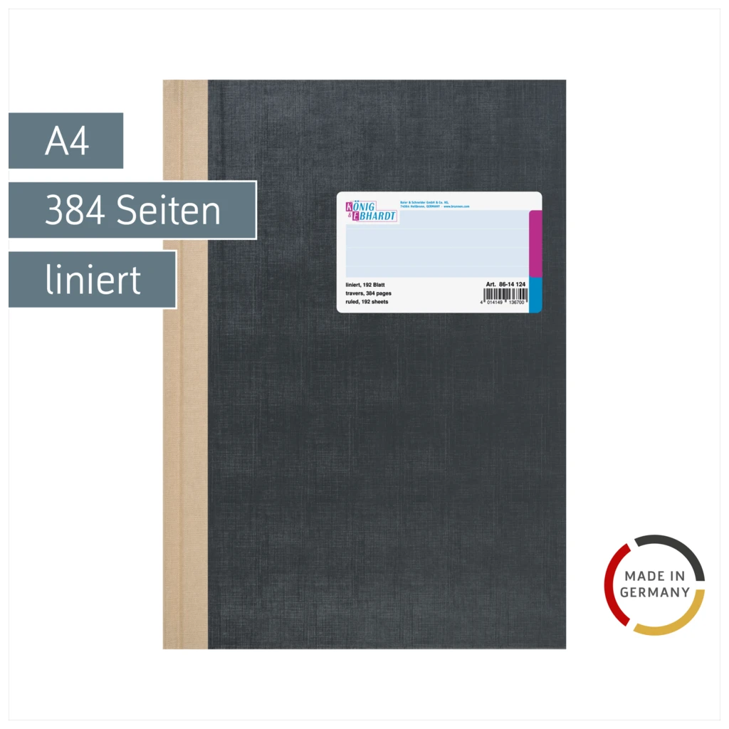 Geschäftsbuch | A4, 384 Seiten, mit Seitenzahlen, liniert, Kunststoff, grau