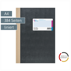 Geschäftsbuch | A4, 384 Seiten, mit Seitenzahlen, liniert, Kunststoff, grau