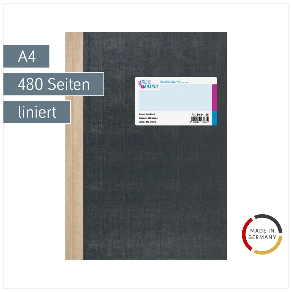 Geschäftsbuch | A4, 480 Seiten, mit Seitenzahlen, liniert, Kunststoff, grau