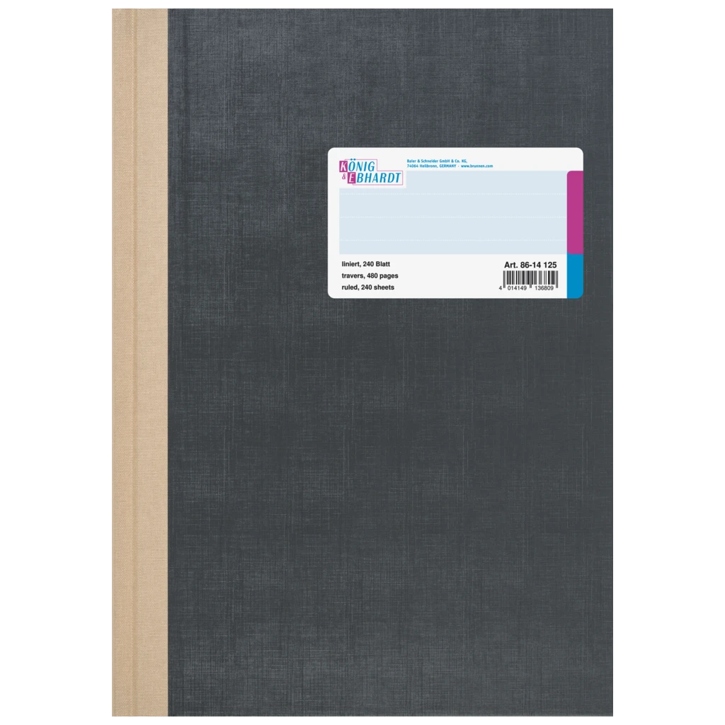 Geschäftsbuch | A4, 480 Seiten, mit Seitenzahlen, liniert, Kunststoff, grau
