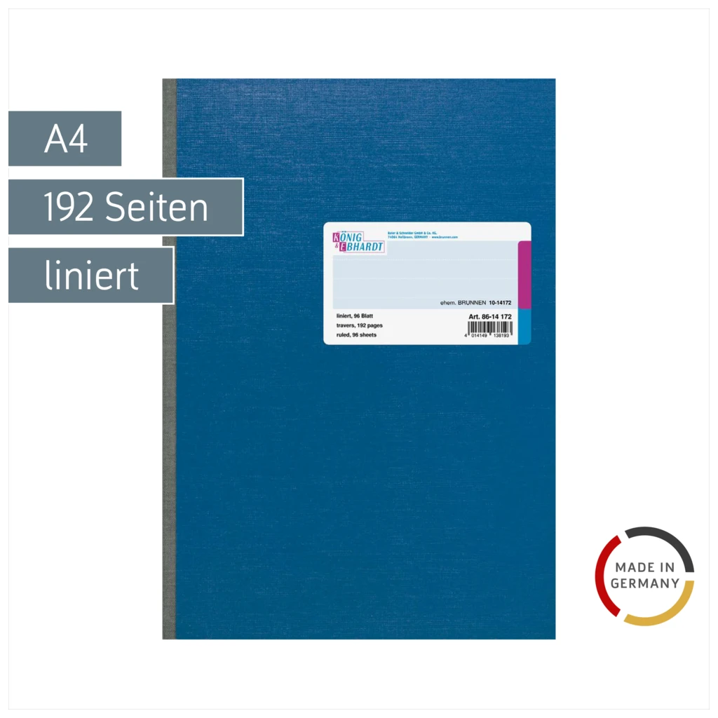 Kladde | A4, 192 Seiten, liniert, Karton, blau