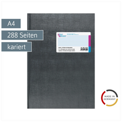Geschäftsbuch | A4, 288 Seiten, mit Seitenzahlen, kariert, Kunststoff, grau