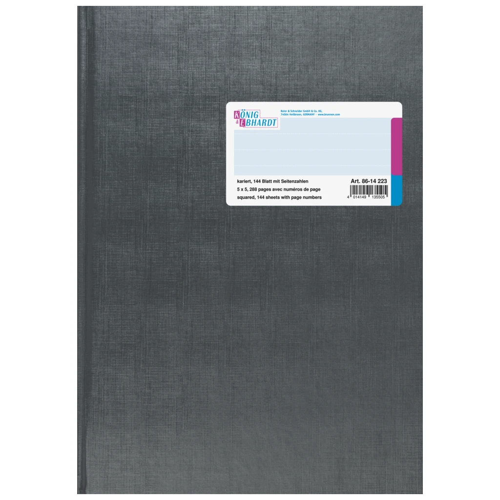 Geschäftsbuch | A4, 288 Seiten, mit Seitenzahlen, kariert, Kunststoff, grau