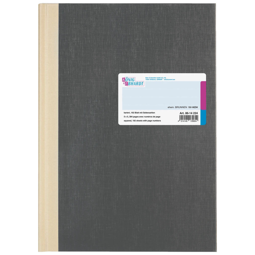 Geschäftsbuch | A4, 384 Seiten, mit Seitenzahlen, kariert, Kunststoff, grau