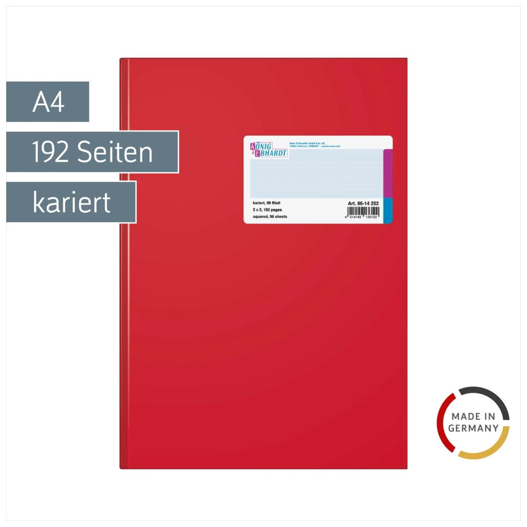 Geschäftsbuch | A4, 192 Seiten, kariert, Kunststoff, rot