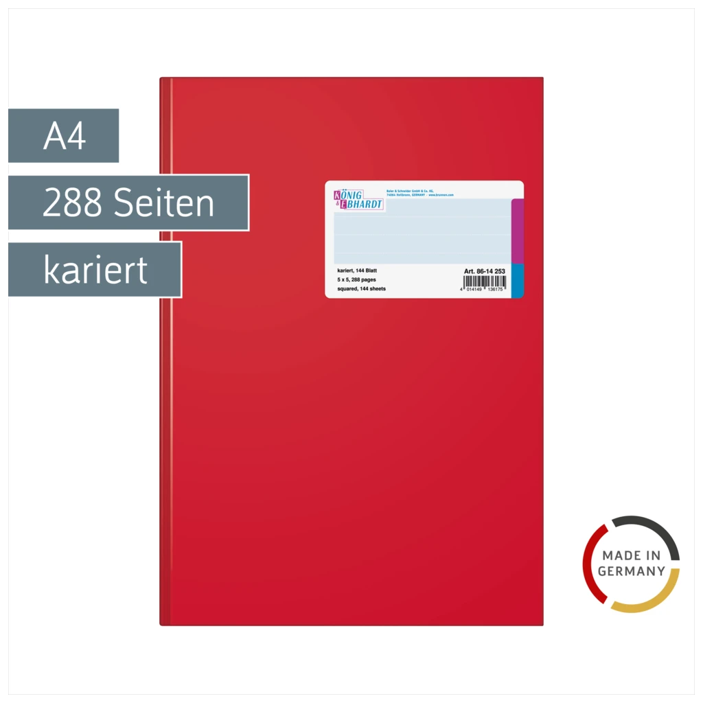 Geschäftsbuch | A4, 288 Seiten, kariert, Kunststoff, rot