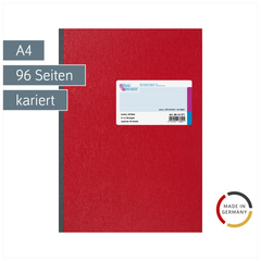 Kladde | A4, 96 Seiten, kariert, Karton, rot