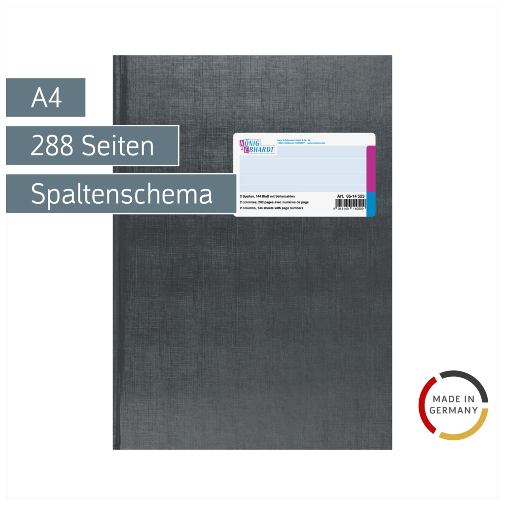 Spaltenbuch | A4, 288 Seiten, mit Seitenzahlen, 2 Spalten, Kunststoff, grau