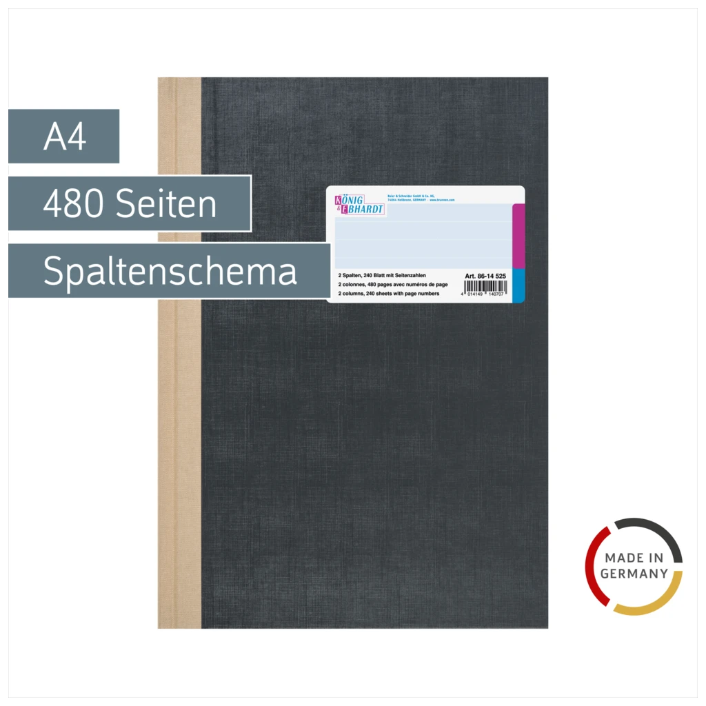 Spaltenbuch | A4, 480 Seiten, mit Seitenzahlen, 2 Spalten, Kunststoff, grau