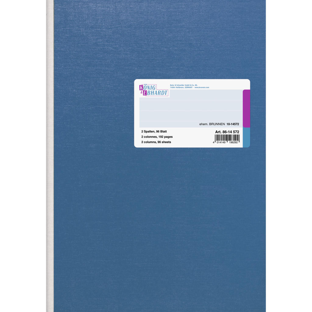 Spaltenbuch, A4, 96 Blatt / 192 Seiten, Spaltenschema, hochglanzlackierte Deckelpappe mit Strukturprägung, 80 g/m², blau