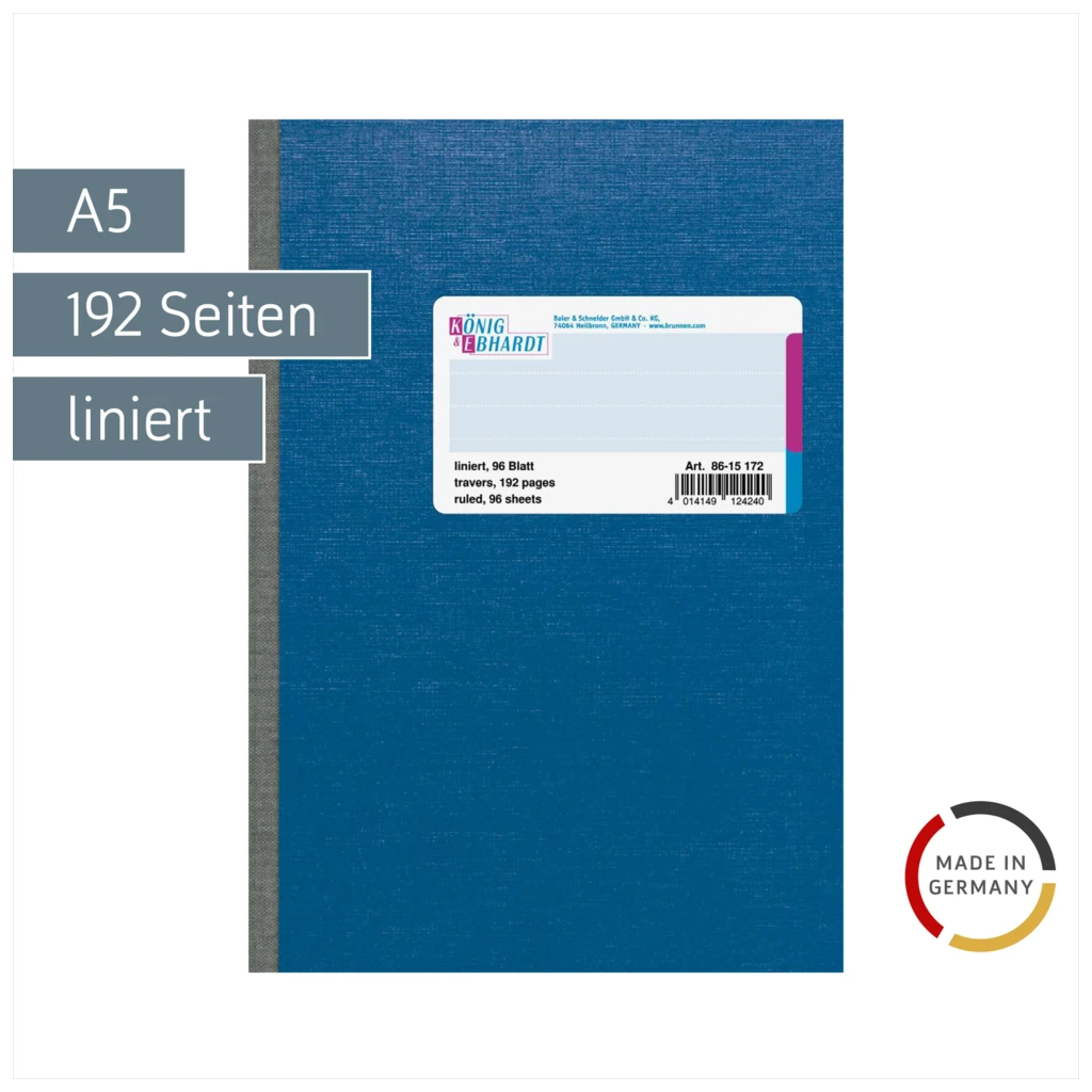 Kladde | A5, 192 Seiten, liniert, Karton, blau