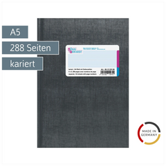 Geschäftsbuch | A5, 288 Seiten, mit Seitenzahlen, kariert, Kunststoff, grau