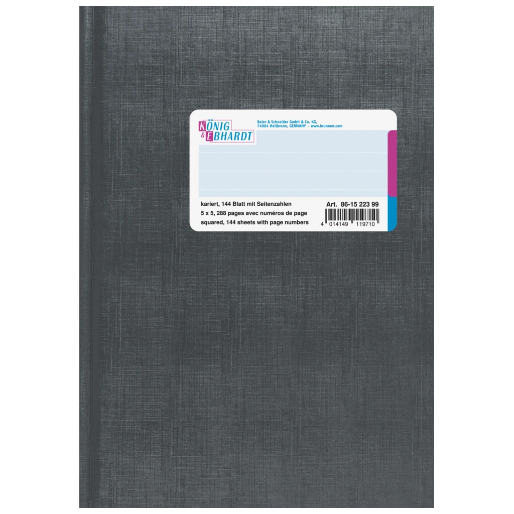 Geschäftsbuch | A5, 288 Seiten, mit Seitenzahlen, kariert, Kunststoff, grau