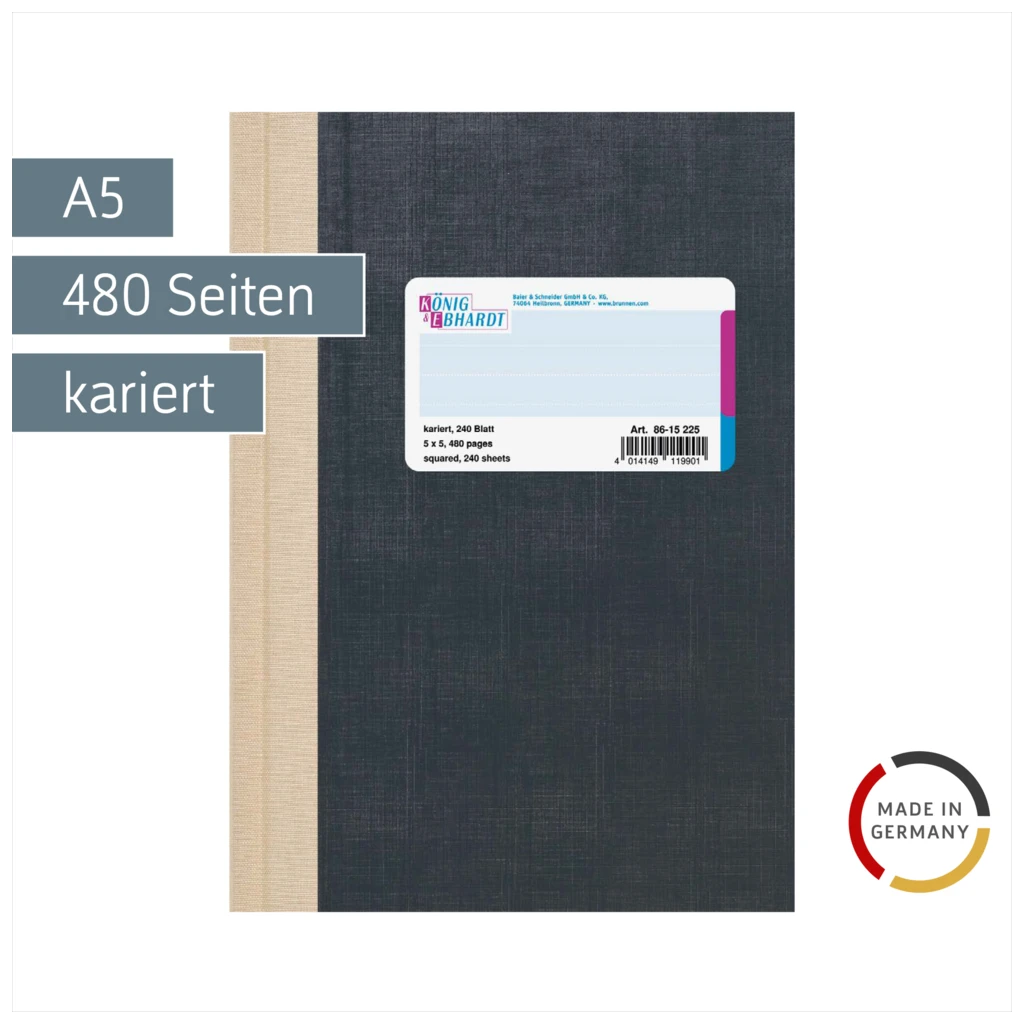 Geschäftsbuch | A5, 480 Seiten, kariert, Kunststoff, grau