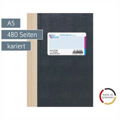 Geschäftsbuch | A5, 480 Seiten, kariert, Kunststoff, grau