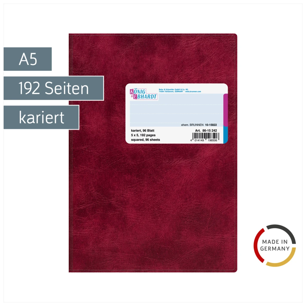 Geschäftsbuch | A5, 192 Seiten, kariert, Kunststoff, rot