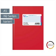 Geschäftsbuch | A5, 192 Seiten, kariert, Kunststoff, rot
