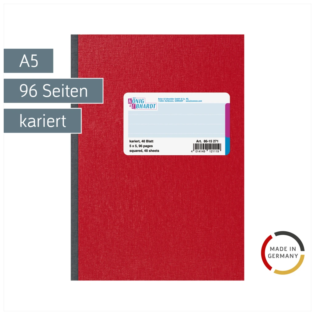 Kladde | A5, 96 Seiten, kariert, Karton, rot