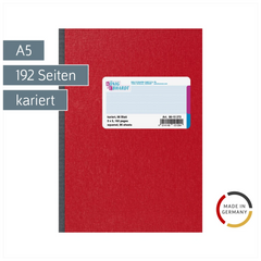 Kladde | A5, 192 Seiten, kariert, Karton, rot
