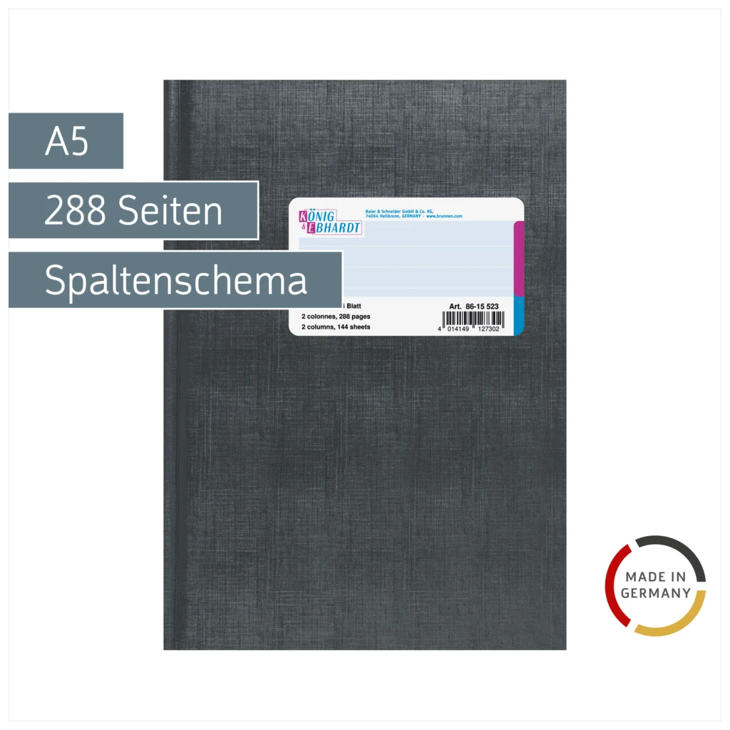 Spaltenbuch | A5, 288 Seiten, 2 Spalten, Kunststoff, grau
