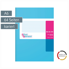 Geschäftsbuch | A6, 64 Seiten, kariert, Karton, magenta/hellblau