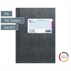 Geschäftsbuch | A6, 192 Seiten, kariert, Kunststoff, grau