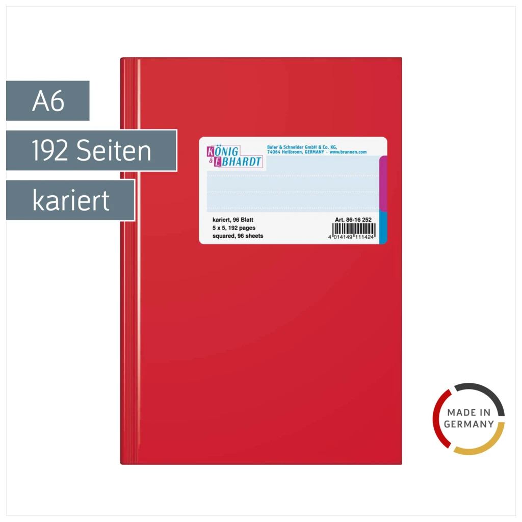 Geschäftsbuch | A6, 192 Seiten, kariert, Kunststoff, rot