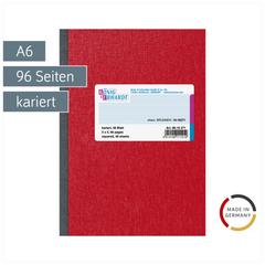 Kladde | A6, 96 Seiten, kariert, Karton, rot