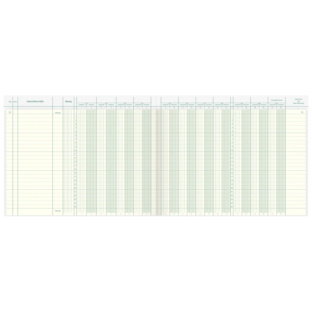 Vario-Journal mit Kopfleiste | A4 quer, 96 Seiten, Konten-Journal, Karton, magenta/hellblau