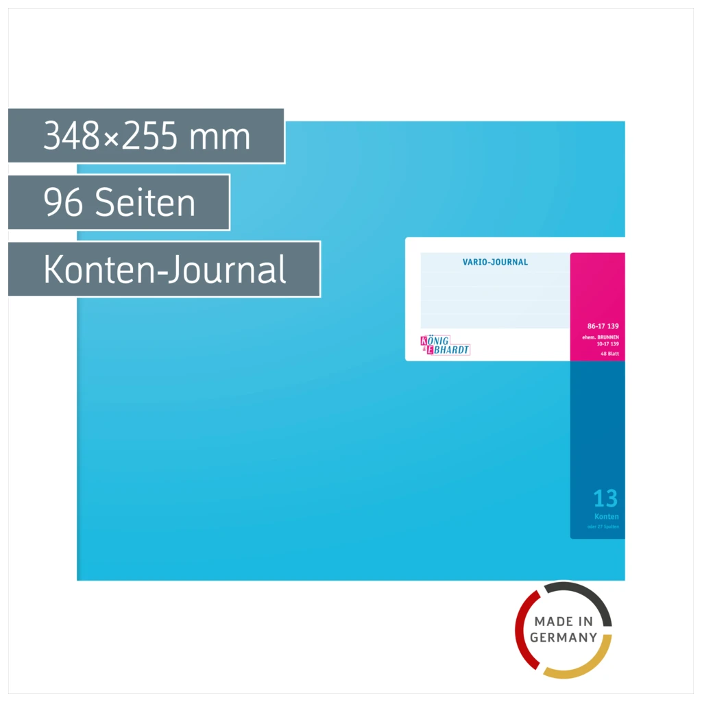 Vario-Journal mit Kopfleiste | 348×255 mm, 96 Seiten, Konten-Journal, Karton, magenta/hellblau