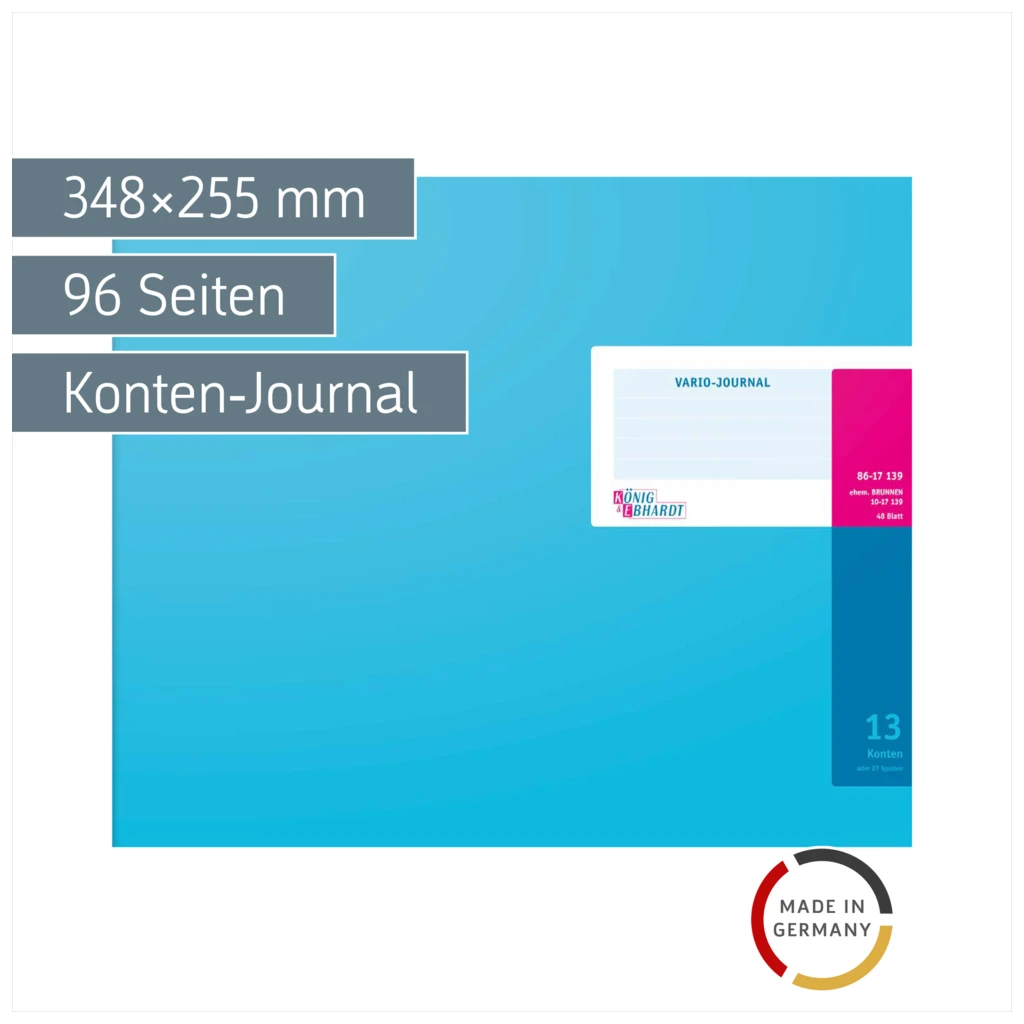 Vario-Journal mit Kopfleiste | 348×255 mm, 96 Seiten, Konten-Journal, Karton, magenta/hellblau