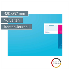 Vario-Journal mit Kopfleiste | 420×297 mm, 96 Seiten, Konten-Journal, Karton, magenta/hellblau