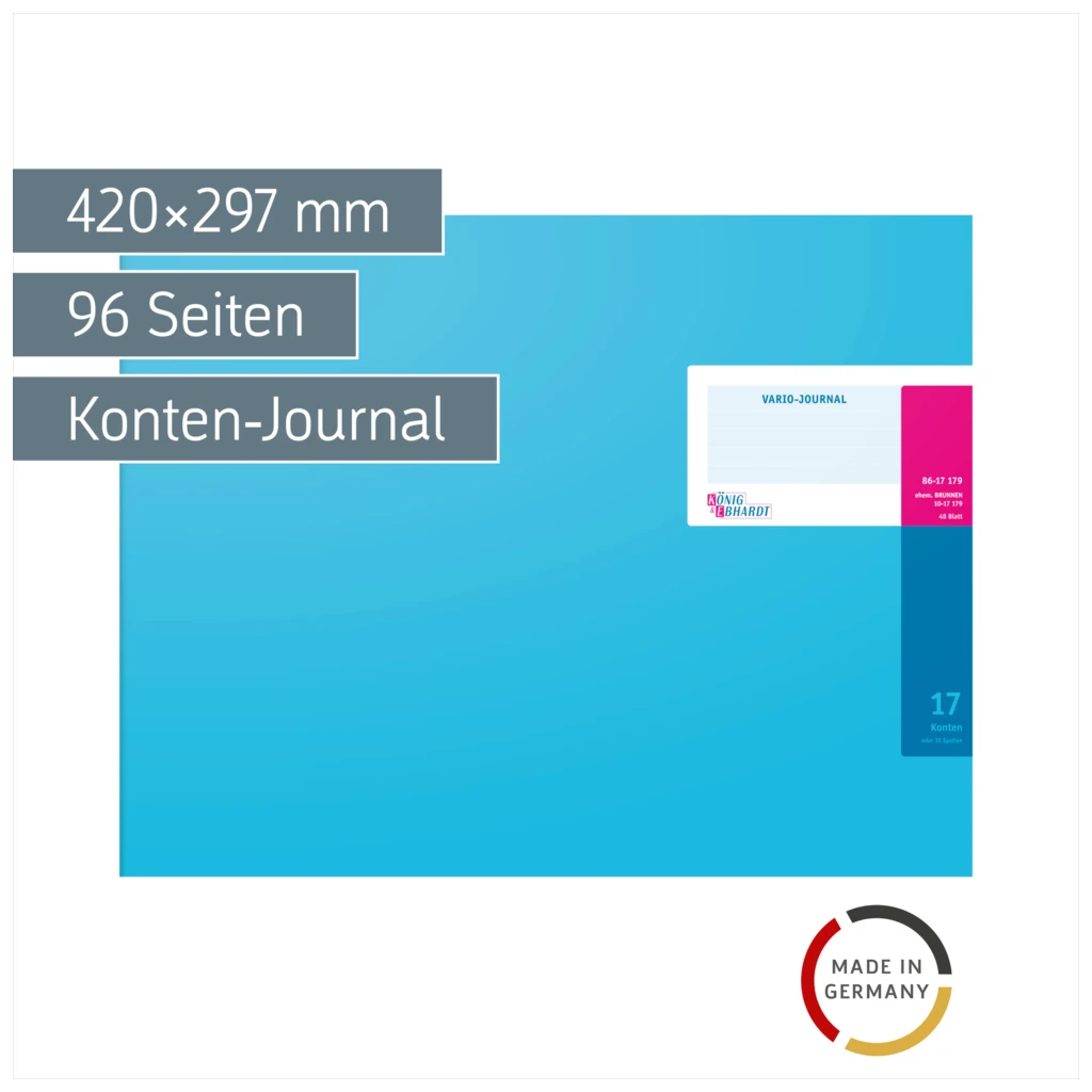 Vario-Journal mit Kopfleiste | 420×297 mm, 96 Seiten, Konten-Journal, Karton, magenta/hellblau