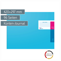 Vario-Journal mit Kopfleiste | 420×297 mm, 96 Seiten, Konten-Journal, Karton, magenta/hellblau