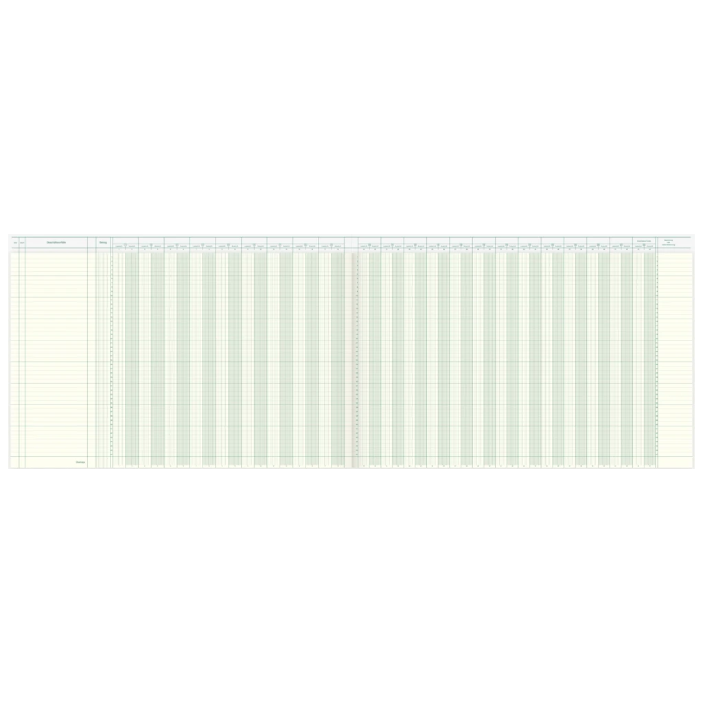 Amerikanisches Journal | 595×375 mm, 96 Seiten, Konten-Journal, Karton, magenta/hellblau