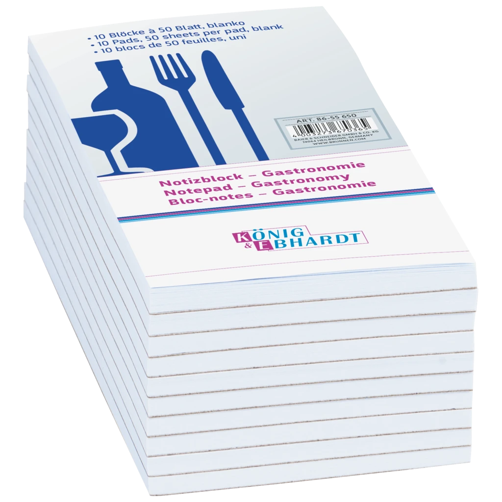 Notizblöcke „Gastronomie“ | unliniert, 50 Blatt, weiß, 10 Stück