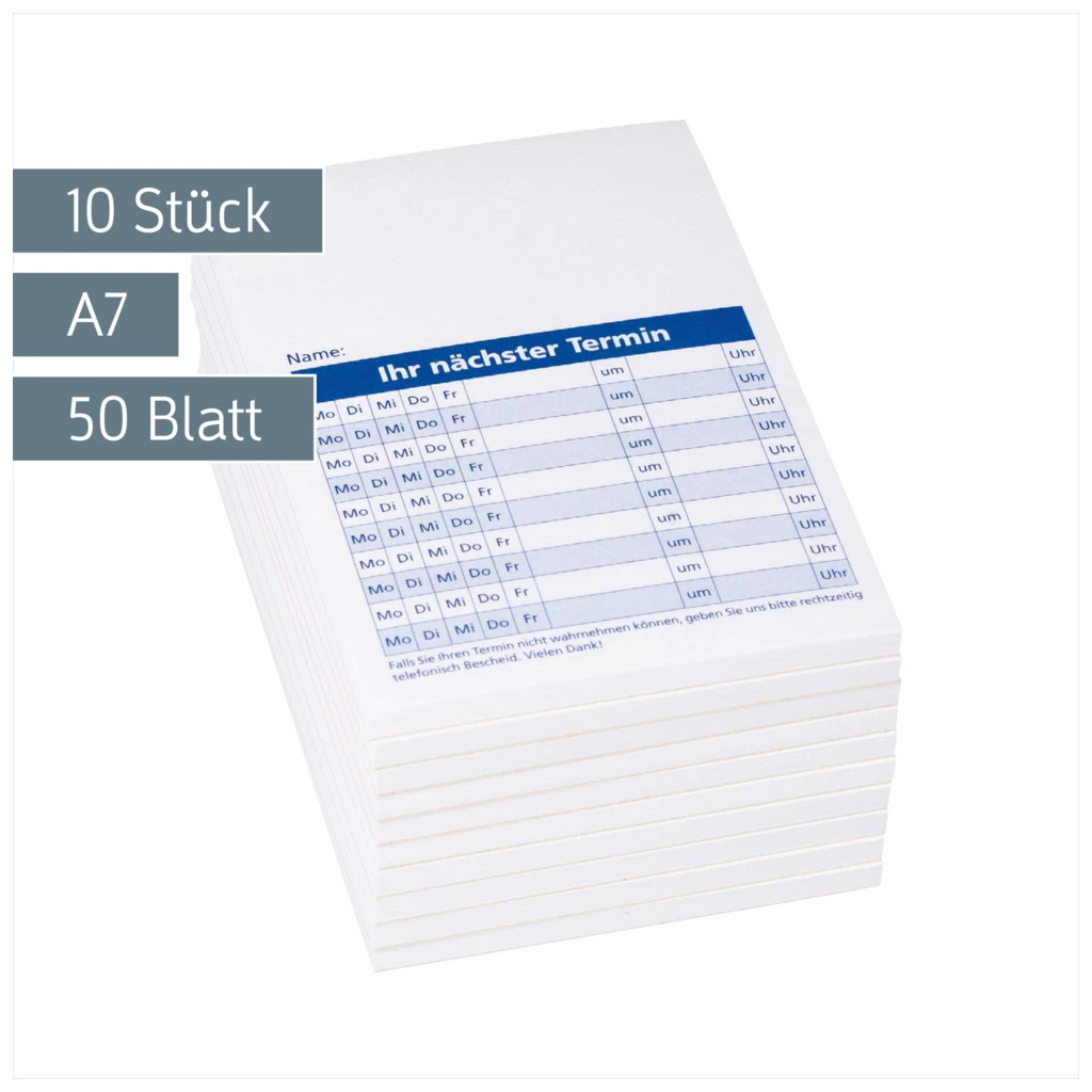Notizblöcke „Termine“ | A7, 50 Blatt, 10 Stück